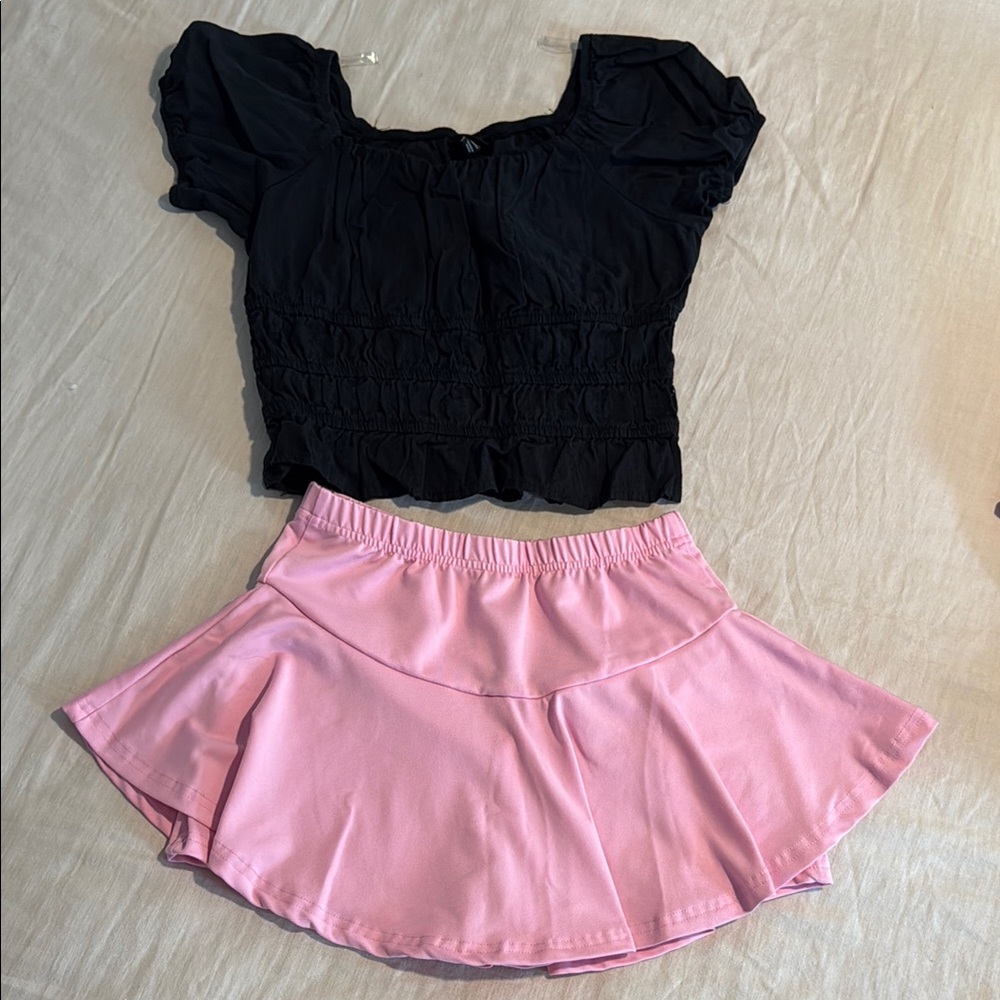 💜3/$12💜 Smocked Black Top and Pink Skort Set